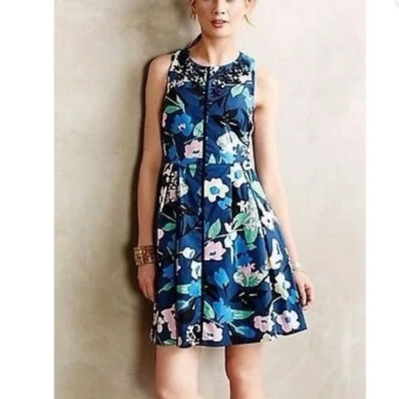 Whit Two | Floral Print Sleeveless Fit and Flare Eyelet Dress Size 12 - Picture 1 of 6